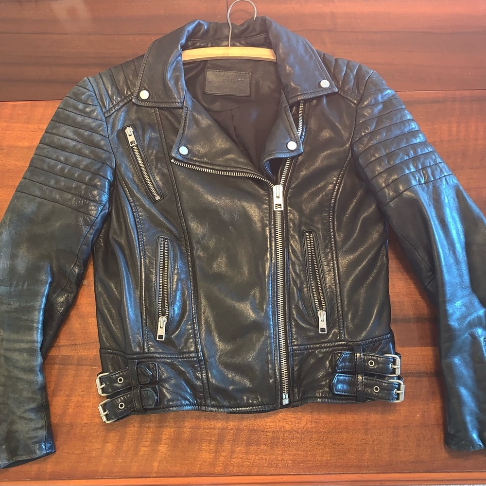 All Saints Papin Leather Jacket Black Size 6